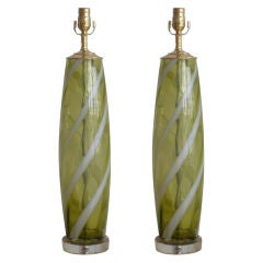 Pair of Vintage Green Murano Glass Lamps