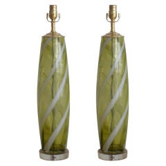 Pair of Vintage Green Murano Glass Lamps
