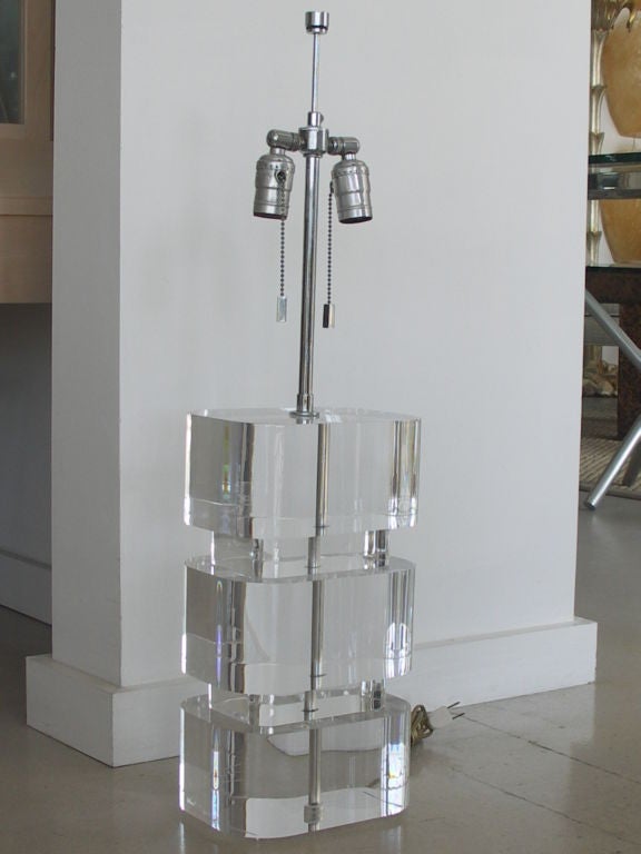 Pair of Karl Springer Signed Lucite Lamps