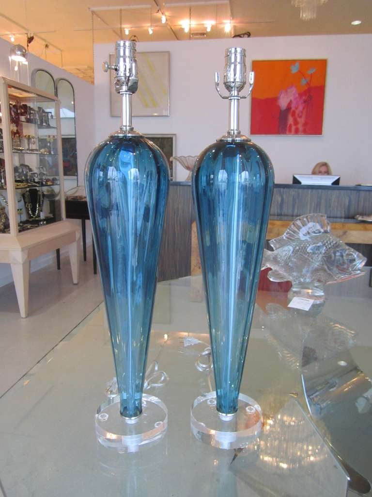 Pair of Vintage Blue Murano Lamps