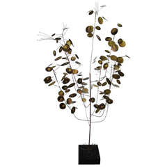 Signed Curtis Jere Raindrops Brass Tree Sculpture 2
