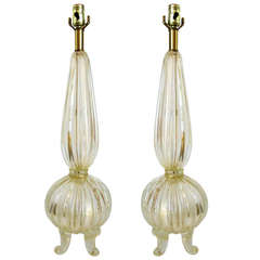 Pair of Barovier e Toso Gold Murano Lamps