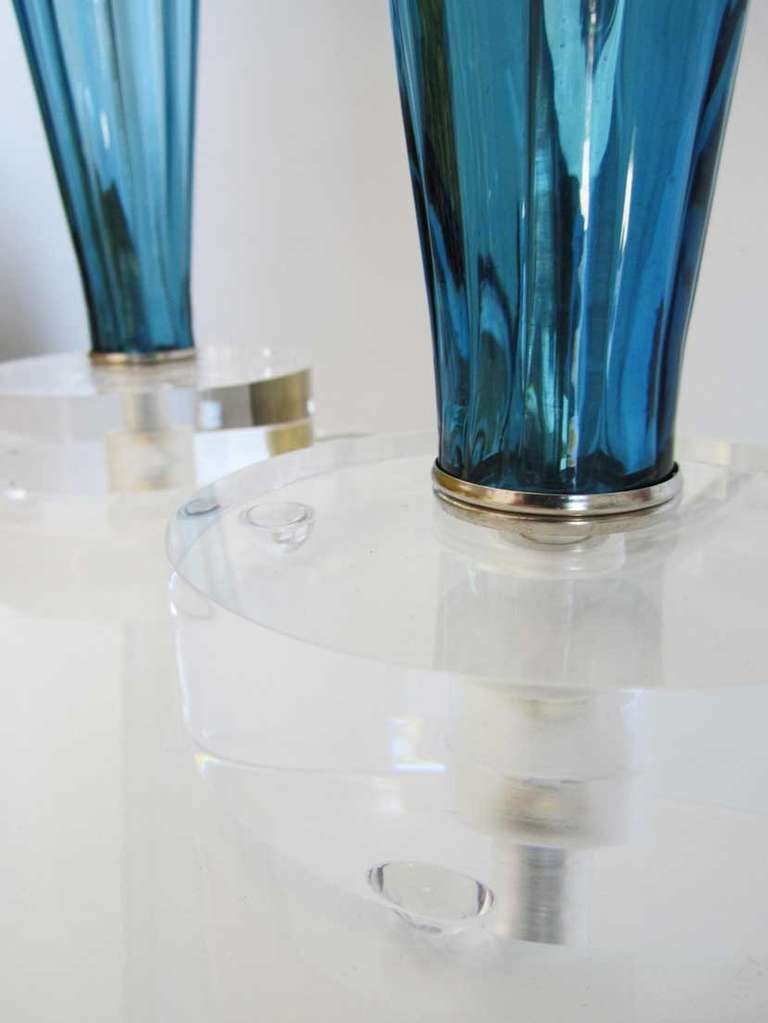 Glass Pair of Vintage Blue Murano Teardrop Lamps