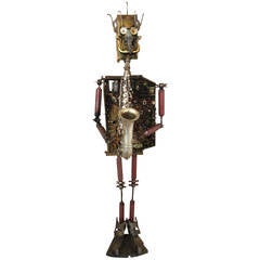 Outsider Art, Robot Musician Sculpture, Signed