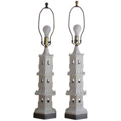Pair of Porcelain Pagoda Lamps