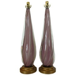 Vintage Pair of Lavendar Murano Lamps