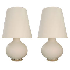 Pair of Fontana Arte White Glass Lamps