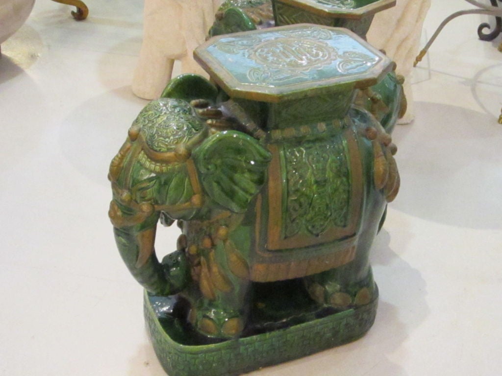 Pair of Glazed Terracotta Elephant Garden Seats 6