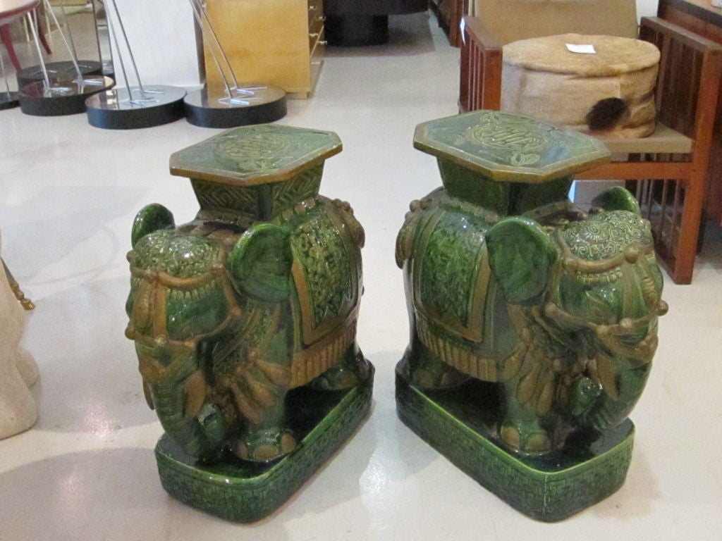 Vietnamese Pair of Glazed Terracotta Elephant Garden Seats