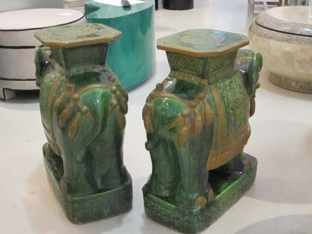 20th Century Pair of Glazed Terracotta Elephant Garden Seats