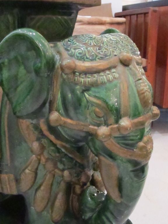 Pair of Glazed Terracotta Elephant Garden Seats 3