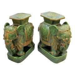 Pair of Glazed Terracotta Elephant Garden Seats