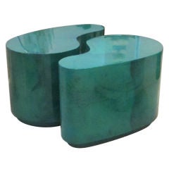 Pair of Blue Green Biomorphic Goatskin Tables- Enrique Garcel