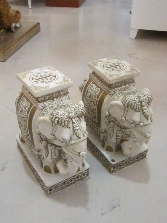Pair of Elaborate Glazed Terracotta Elephant Garden Seats 6