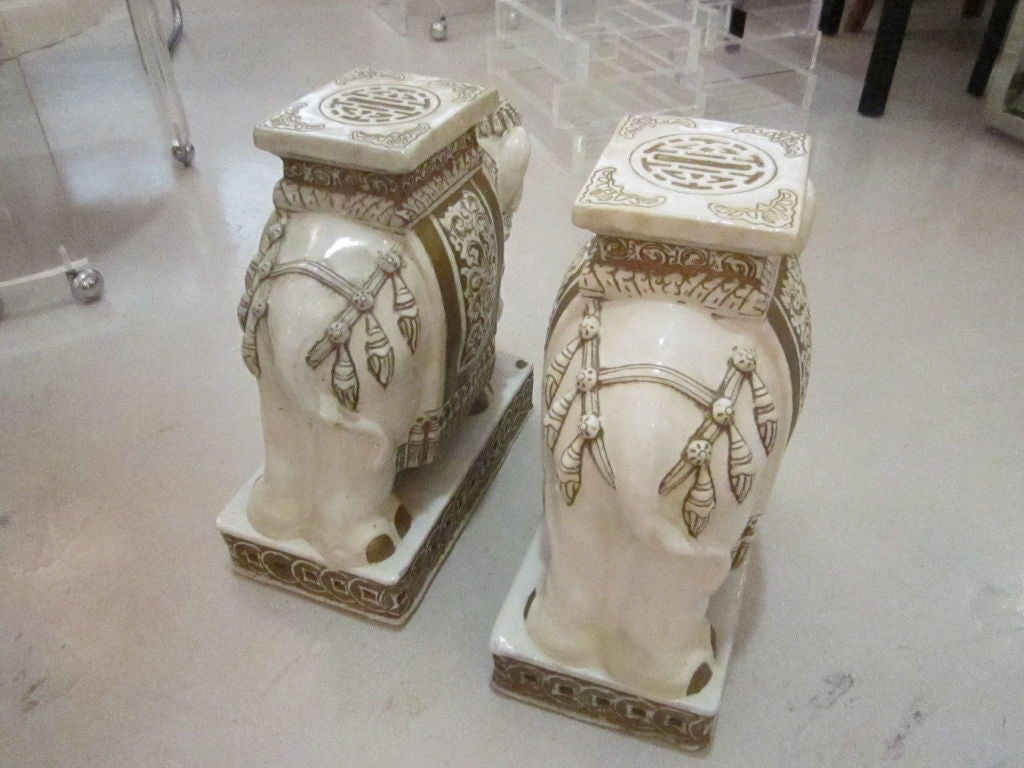 Pair of Elaborate Glazed Terracotta Elephant Garden Seats 3