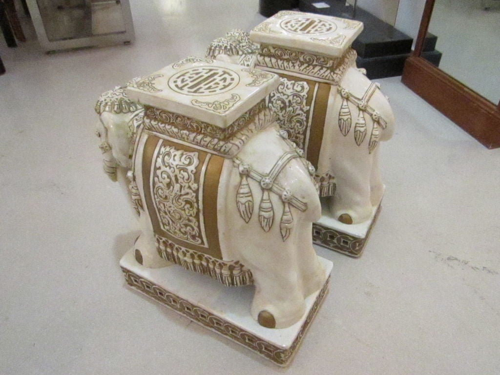 Pair of Elaborate Glazed Terracotta Elephant Garden Seats 4