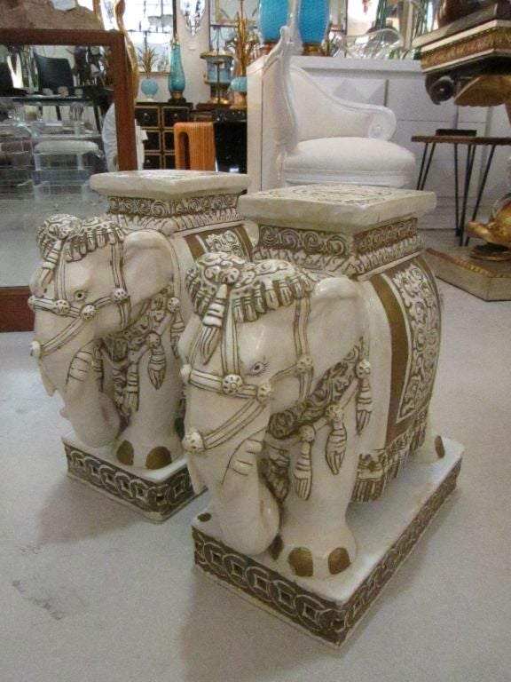 Pair of Elaborate Glazed Terracotta Elephant Garden Seats 5