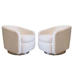 Pair of Milo Baughman Style Swivel Chairs