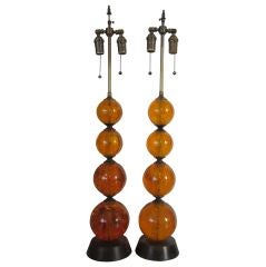 Pair of Resin Amber Lamps