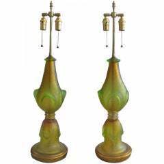 Pair of Vintage Green Murano Glass Lamps 