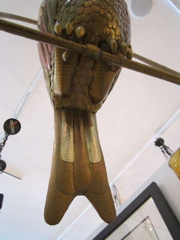 Late 20th Century Plump Mixed Metal Bustamante Bird on Swing Sculpture