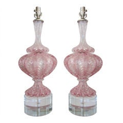 Pair of Pink Murano Glass Lamps