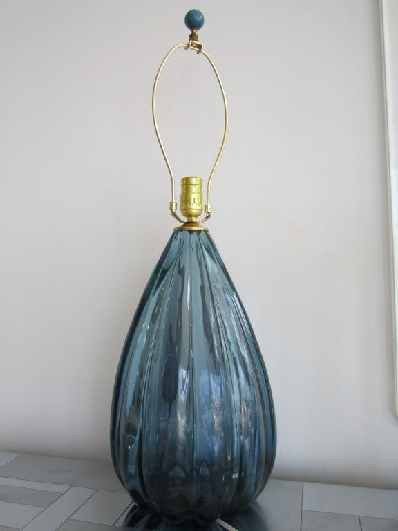 Large Blue Murano Glass Teardrop Lamp 4