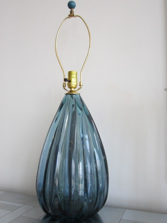 Large Blue Murano Glass Teardrop Lamp 5