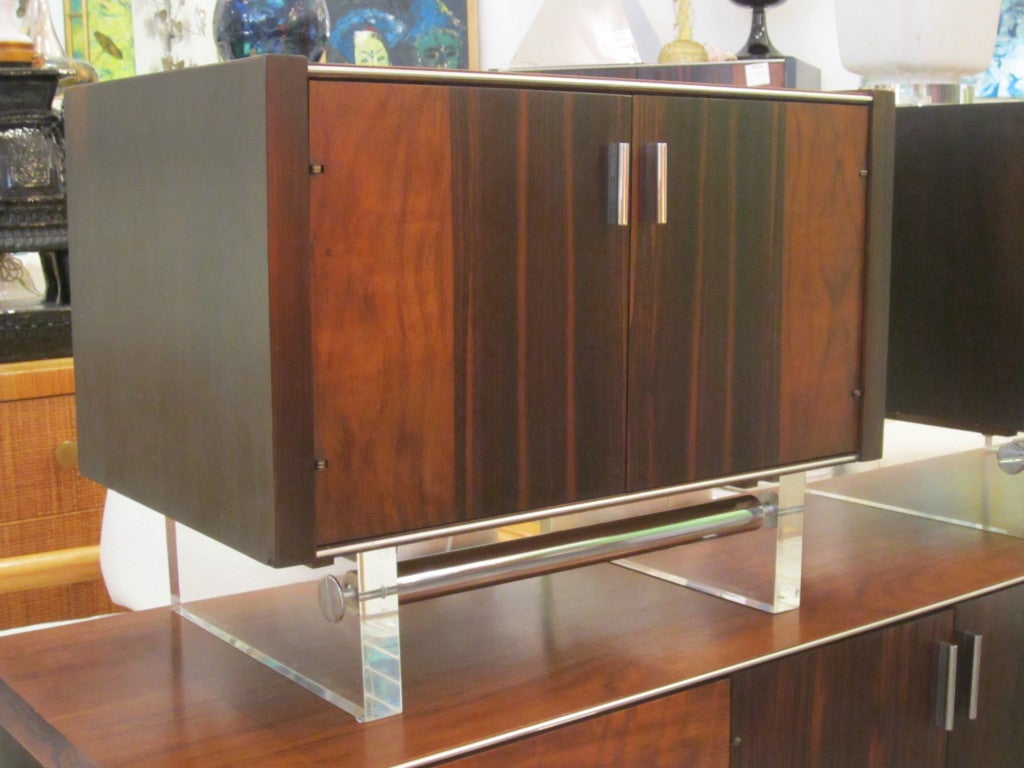 Pair of Vintage Modernage Rosewood Lucite Bedside Tables