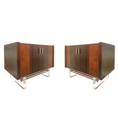 Pair of Vintage Modernage Rosewood Lucite Bedside Tables