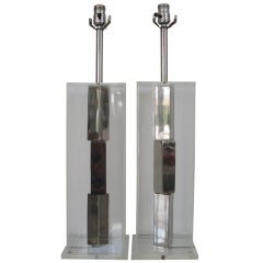 Pair of Vintage Laurel Lucite and Chrome Lamps