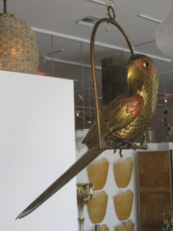20th Century Sergio Bustamante Mixed Metal Parrot on Swing