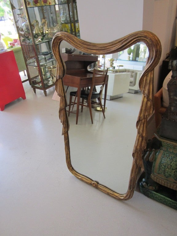 Vintage Carved and Gilt Wood Mirror with Drapery Motif