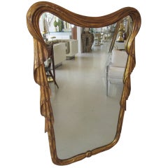 Vintage Carved and Gilt Wood Mirror with Drapery Motif