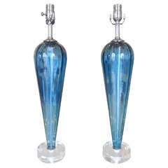 Pair of Vintage Blue Murano Lamps