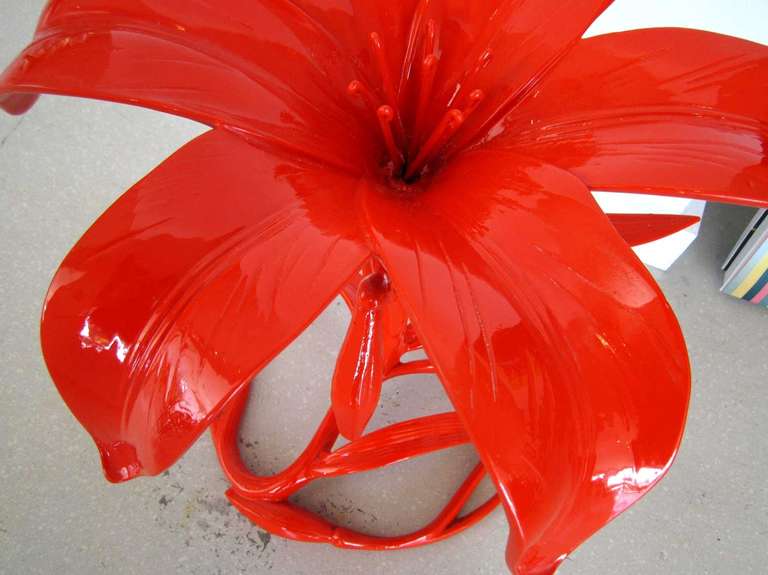 Pair of Orange Arthur Court Flower Side Tables In Excellent Condition In West Palm Beach, FL
