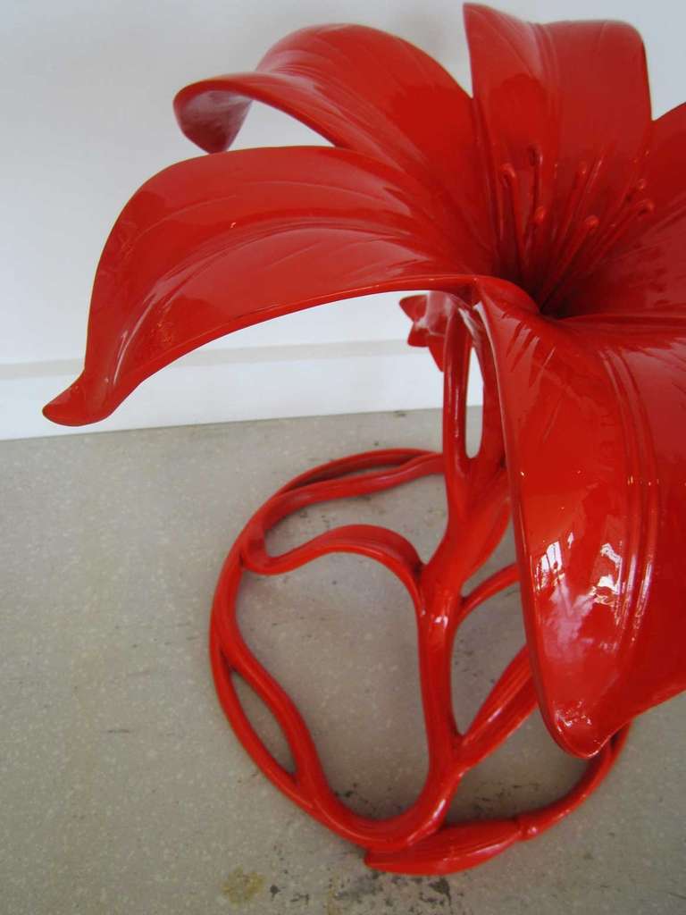 American Pair of Orange Arthur Court Flower Side Tables