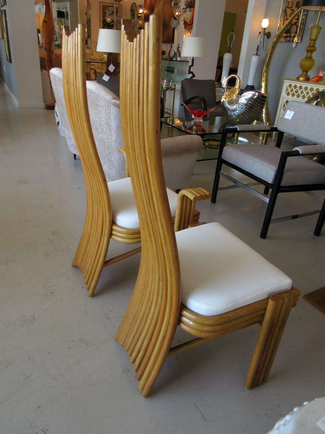 Set of Six Rattan McGuire High Back Chairs In Excellent Condition In West Palm Beach, FL