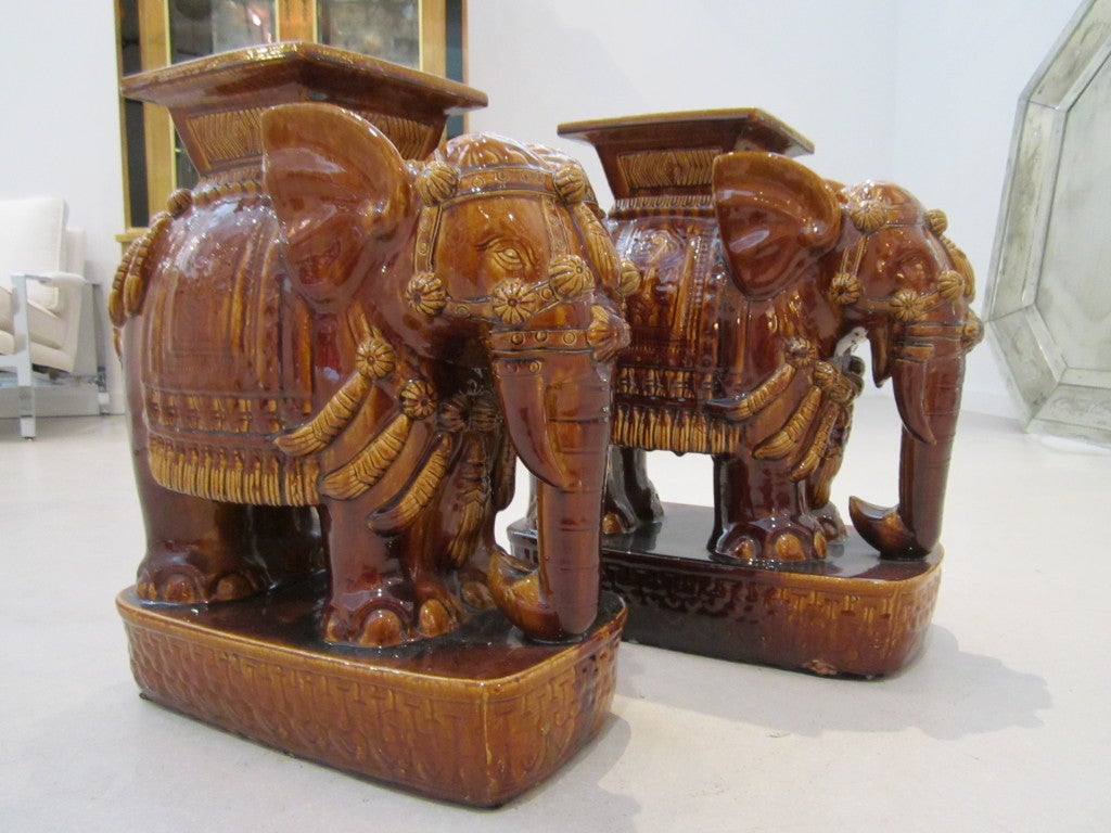 Unknown Pair of Brown Terracotta Elephant Garden Seats For Sale