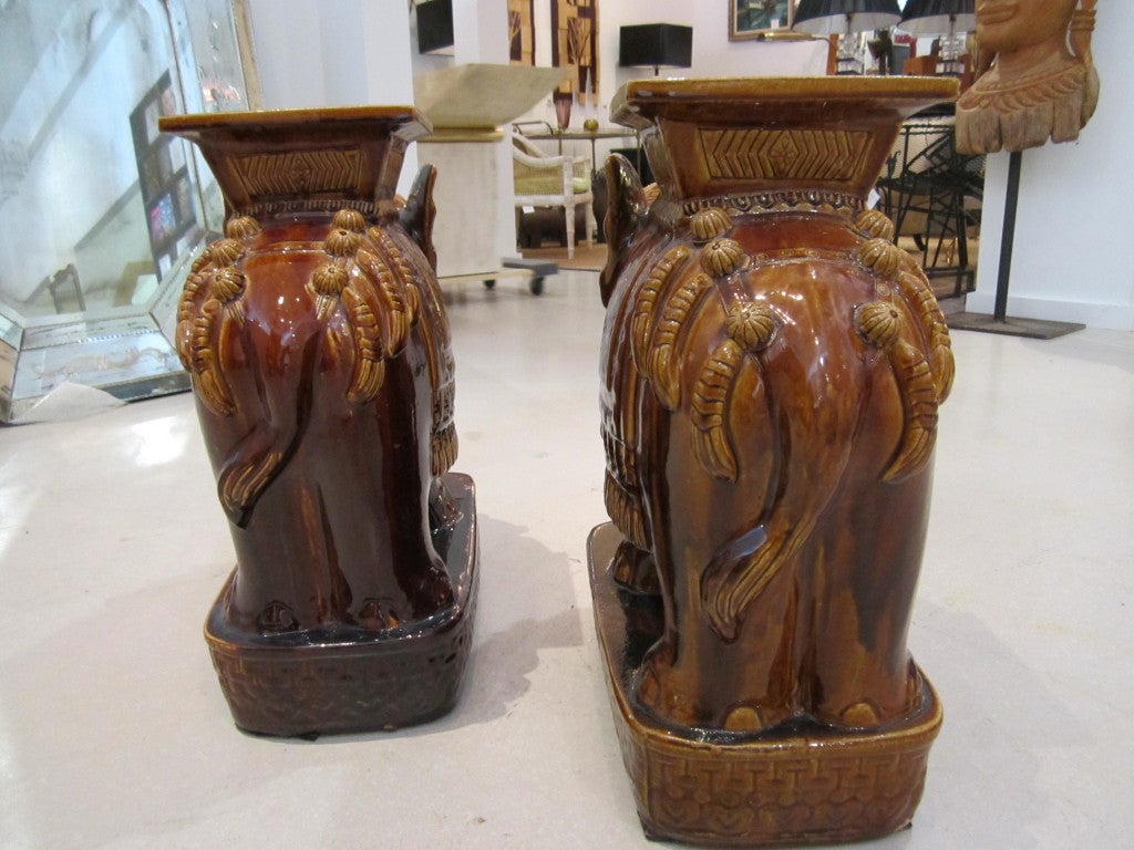 Pair of Brown Terracotta Elephant Garden Seats For Sale 2