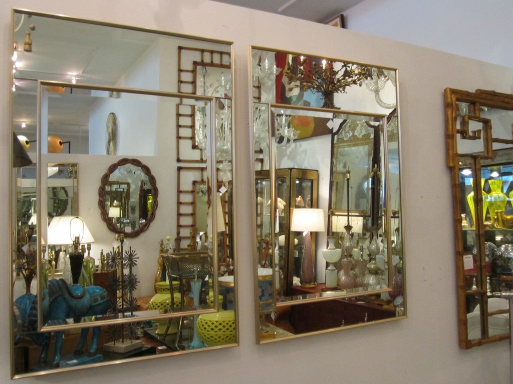 Pair of vintage Labarge mirrors- with simple aluminum frames.