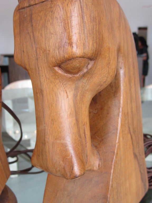 Pair of Carved Wood Horse Lamps 6