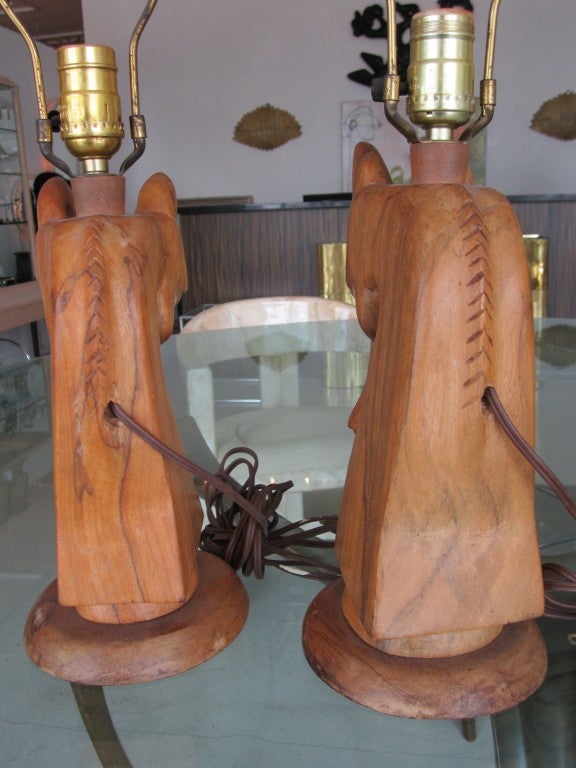 Pair of Carved Wood Horse Lamps 2