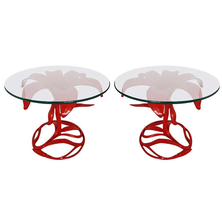 Pair of Orange Arthur Court Flower Side Tables