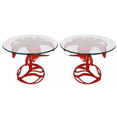 Pair of Orange Arthur Court Flower Side Tables