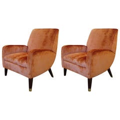 Pair of Vintage French Chablis Velvet Chairs