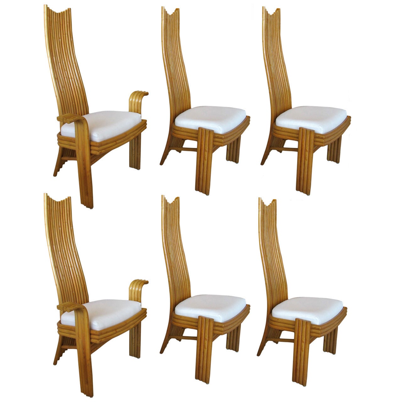 Set of Six Rattan McGuire High Back Chairs