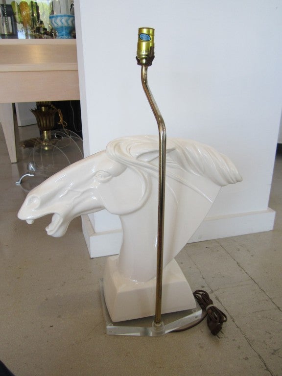 Mid-20th Century Vintage Ceramic Horse Head Lamp