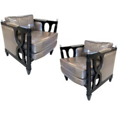 Pair of Ebonized Hollywood Regency Armchairs