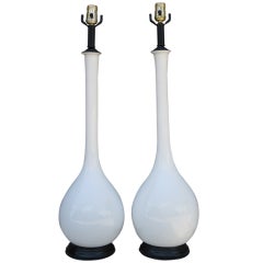 Pair of White Murano Glass Lamps